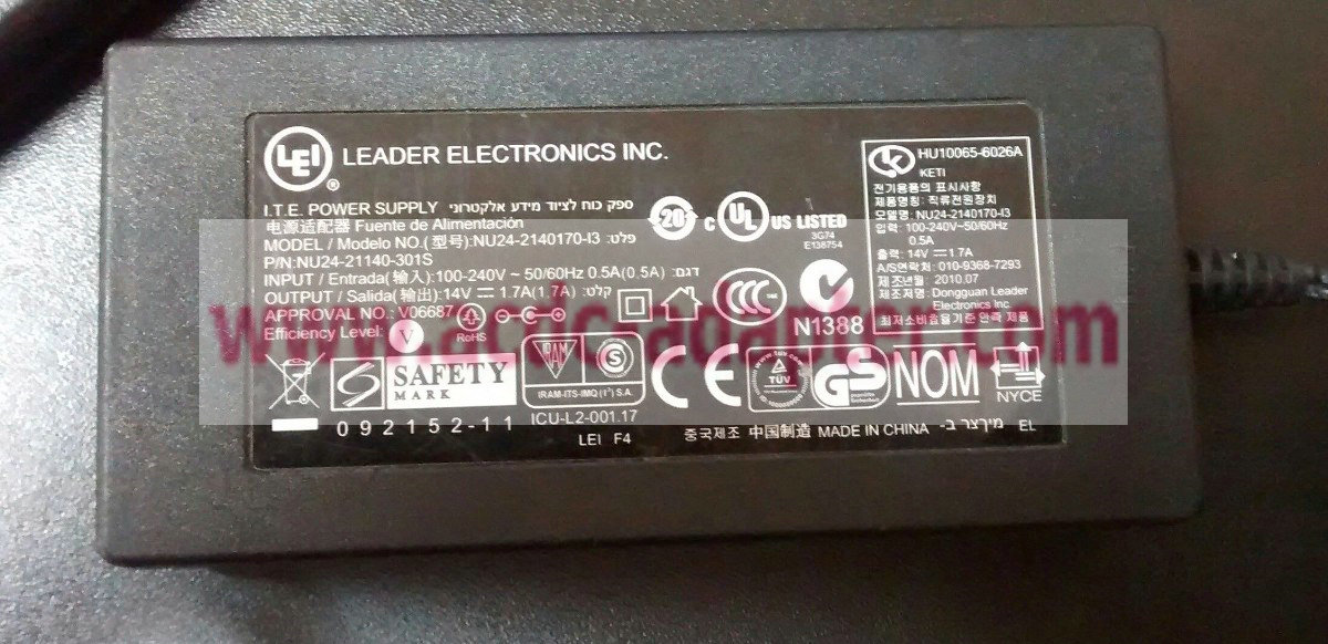 Genuine LEI Leader NU24-2140170-I3 NU24-21140-301S AC Adapter 14V 1.7A ITE POWER